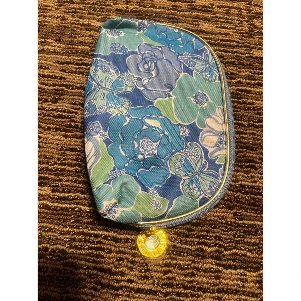 Lilly Pulitzer for Estee Lauder Floral Makeup Bag Blue Green Butterfly Cosmetic